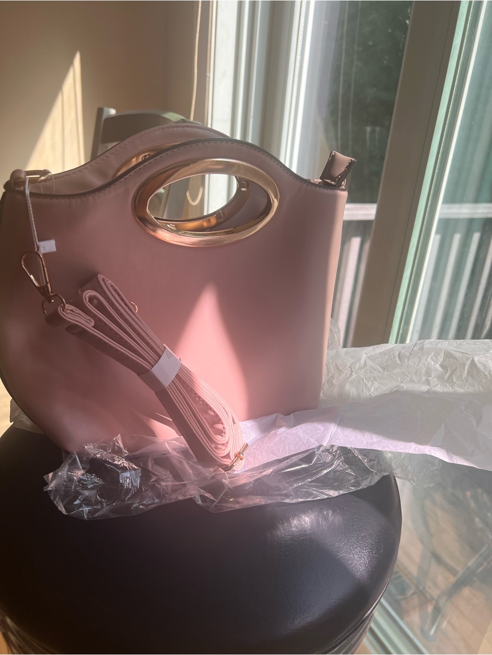 & Other Stories Pink Shoulder Bag with Gold Oval Handle